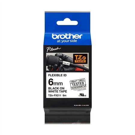 Etiquetas laminadas flexível original Brother TZeFX211 - Texto preto em fundo branco - 6 mm x 8 m de largura