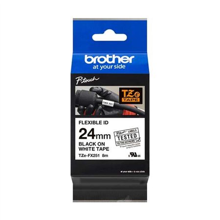 Etiquetas laminadas flexível original Brother TZeFX251 - Texto preto em fundo branco - Largura 24 mm x 8 metros