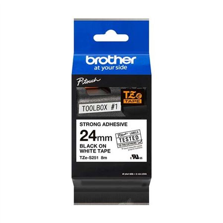 Etiquetas laminadas superadesiva original Brother TZeS251 - Texto preto em fundo branco - Largura 24 mm x 8 metros