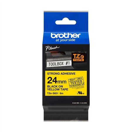 Etiquetas laminadas superadesiva original Brother TZeS651 - Texto preto em fundo amarelo - Largura 24 mm x 8 metros
