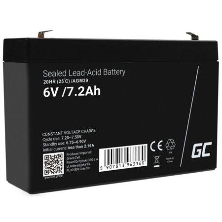 Bateria Chumbo Gel AGM 6V 7.2A GREEN CELL