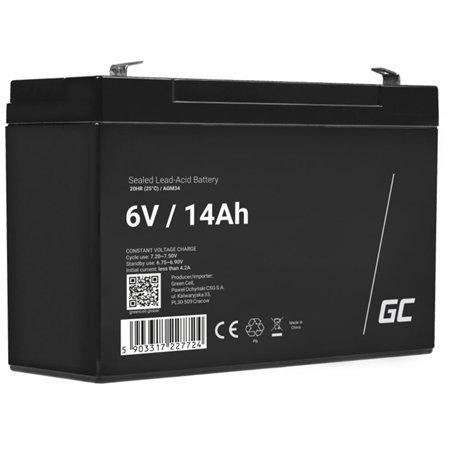 Bateria Chumbo Gel AGM 6V 14A GREEN CELL