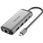 Dock USB Tipo-C Vention CNDHB, 1xHDMI, 3xUSB, 1xUSB Tipo-C PD, 1xRJ45, 1xLeitor de cartões, Cinza