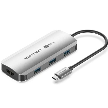 Dock USB Tipo-C Vention TQDHB, 1xHDMI 4K, 3xUSB, 1xUSB Tipo-C PD, Cinza