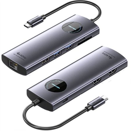 Dock USB Tipo-C Vention TQVHB, 2xHDMI, 3xUSB, 1xRJ45, 1xLector de Tarjetas, 1xUSB Tipo-C PD, Cinza