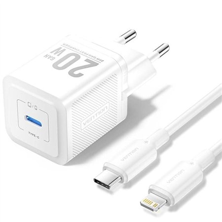 Carregador de Parede GaN Vention TZ-FEPW0-EU-02/ 1xUSB-C + Cabo Lightning/ 20W