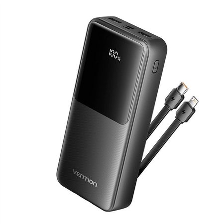 Powerbank 20000mAh Vention FHPB0, 22.5W, Preta, Inclui Cabo USB TIpo-C e Lightning
