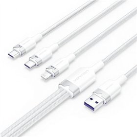 Cabo USB 2.0 Lightning Vention CTRWG, USB Macho, USB Tipo-C Macho - MicroUSB Macho - Lightning Macho, 1.5m, Branco