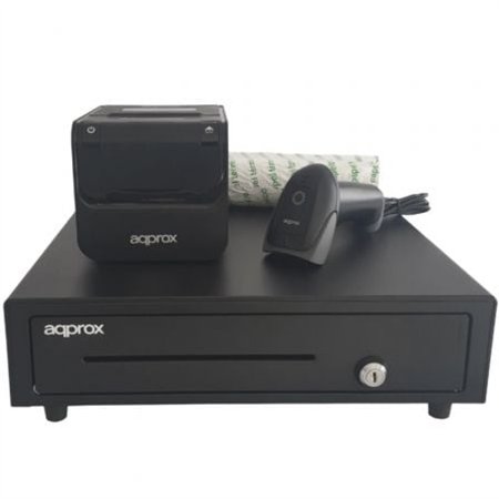 Pacote para POS Approx appPOSPACK4180-2D/ Gaveta de dinheiro + Impressora térmica de tickets + Leitor de códigos + Rolos térmico
