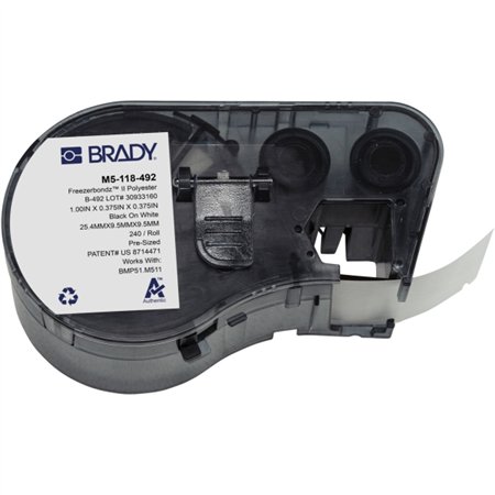 Brady M5-118-492  Fita de Etiquetas Original Poliester Ultrafinas para Laboratorio Texto Preto sobre Fundo Branco Largura 25