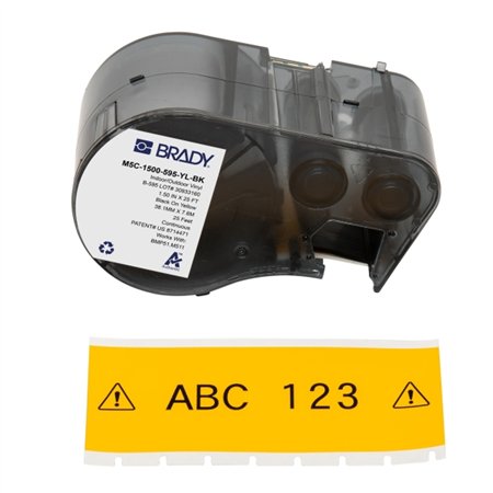 Brady M5C-1500-595-YL-BK Fita de Etiquetas Original Vinil Texto Preto sobre Fundo Amarelo Largura 38,10mm x 7,62m