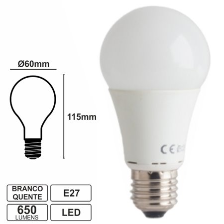 LÂMPADA E27 7W60W 230V 7 LEDS SMD 3528 GLOBO BRANCO QUENTE