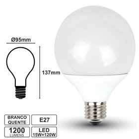 LÂMPADA E27 15W120W 230V LEDS GLOBO BRANCO QUENTE 1200LM