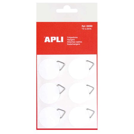 Conjunto de 12 ganchos autoadesivos redondos Apli Ø 30mm - Suporte triangular de metal - Base adesiva branca - Alta resistência 