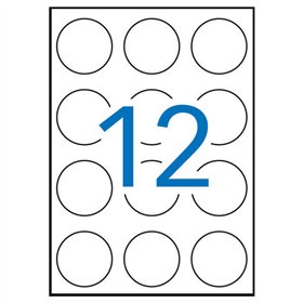 Pacote Apli com 1.200 etiquetas redondas Ø 60mm - 100 folhas com 12 etiquetas cada - Adesivo permanente - Brancas