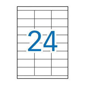 Pacote com 2.400 etiquetas retangulares Apli, 70x35mm - 100 folhas x 24 etiquetas - Adesivo permanente - Bordas retas - Brancas