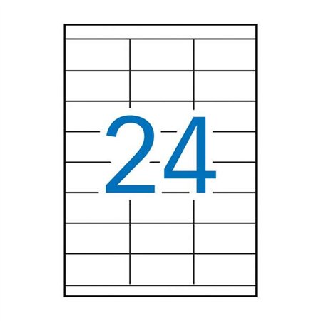 Pacote com 2.400 etiquetas retangulares Apli, 70x35mm - 100 folhas x 24 etiquetas - Adesivo permanente - Bordas retas - Brancas