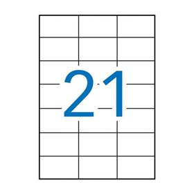 Pacote com 2.100 etiquetas retangulares Apli, 70x42,4mm - 100 folhas com 21 etiquetas cada - Adesivo permanente - Bordas retas -