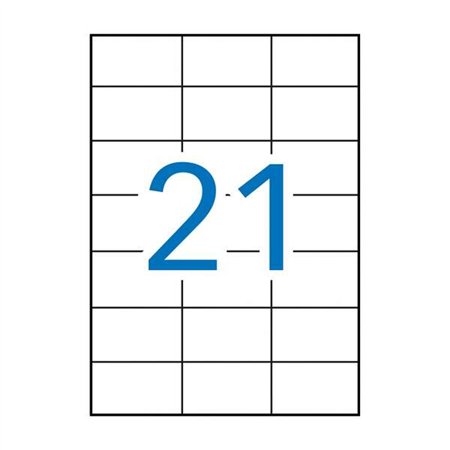 Pacote com 2.100 etiquetas retangulares Apli, 70x42,4mm - 100 folhas com 21 etiquetas cada - Adesivo permanente - Bordas retas -