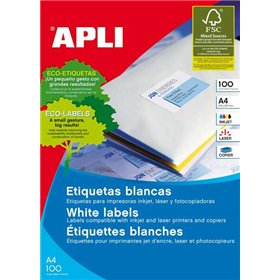 Pacote com 100 etiquetas permanentes Apli - Tamanho 210 x 297 mm - Múltiplos usos - Brancas