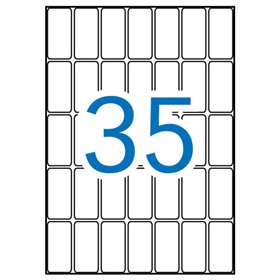 Pacote com 525 etiquetas retangulares Apli, 18x40mm - 15 folhas A5 com 35 etiquetas cada - Adesivo permanente - Cantos arredonda
