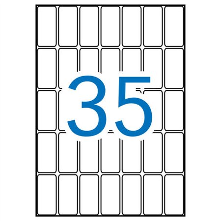 Pacote com 525 etiquetas retangulares Apli, 18x40mm - 15 folhas A5 com 35 etiquetas cada - Adesivo permanente - Cantos arredonda