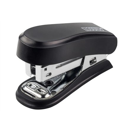 Grampeador compacto Novus Mini - Até 12 folhas - Grampeamento com abertura e fechamento - Inclui 320 grampos - Preto