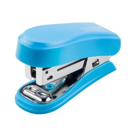 Grampeador compacto Novus Mini - Até 12 folhas - Grampeamento com abertura e fechamento - Inclui 320 grampos - Azul