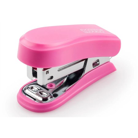 Grampeador compacto Novus Mini - Até 12 folhas - Grampeamento com abertura e fechamento - Inclui 320 grampos - Rosa