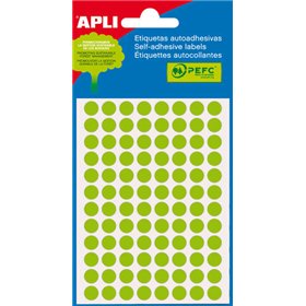 Pacote Apli Mini com 288 Etiquetas Redondas Ø 8mm - 3 Folhas com 96 Etiquetas - Adesivo Permanente - Verde Fluorescente