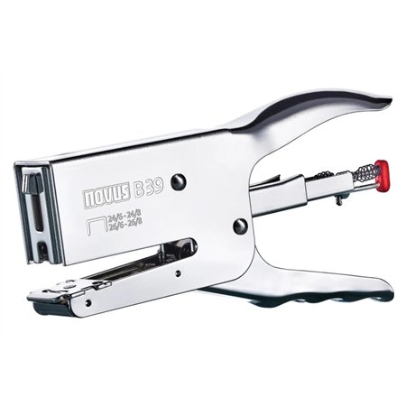 Grampeador de metal Novus B 39 - Capacidade para até 50 folhas - Grampeamento aberto e fechado - Cor cromada