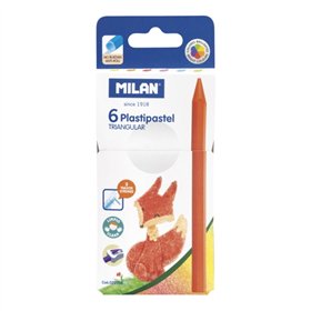 Milan Plastipastel - Pacote com 6 giz de cera triangulares coloridos - Cores sortidas