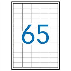 Pacote com 6.500 etiquetas retangulares Apli, 38 x 21,2 mm - 100 folhas com 65 etiquetas cada - Adesivo removível - Bordas retas