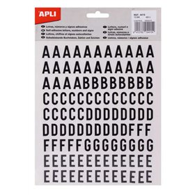 Letras Adesivas Apli - Maiúsculas - 15mm de Altura - Pacote com 4 Folhas e 468 Letras - Pretas