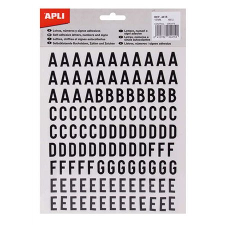 Letras Adesivas Apli - Maiúsculas - 15mm de Altura - Pacote com 4 Folhas e 468 Letras - Pretas