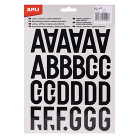 Letras maiúsculas adesivas Apli - 40 mm de altura - Pacote com 5 folhas - Pretas - Fácil identificação e sinalização