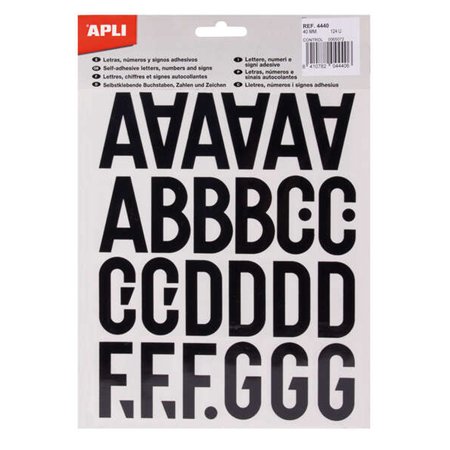 Letras maiúsculas adesivas Apli - 40 mm de altura - Pacote com 5 folhas - Pretas - Fácil identificação e sinalização