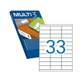 Pacote Multi3 com 3.300 etiquetas brancas de bordas retas, tamanho 70,0 x 25,4 mm, com adesivo permanente para múltiplos usos.