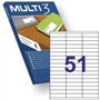 Pacote Multi3 com 5100 etiquetas brancas, tamanho 70x16,9mm - 100 folhas x 51 etiquetas - Adequado para impressão a laser e jato