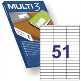 Pacote Multi3 com 5100 etiquetas brancas, tamanho 70x16,9mm - 100 folhas x 51 etiquetas - Adequado para impressão a laser e jato