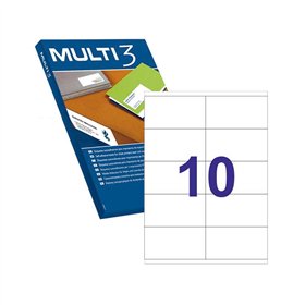 Pacote Multi3 com 1.000 etiquetas brancas com bordas retas, tamanho 105,0 x 57,0 mm, com adesivo permanente para múltiplos usos.