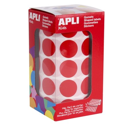 Rolo Apli com 1770 adesivos redondos vermelhos - Ø 20mm - Adesivo permanente - Desenvolve habilidades e capacidades em crianças