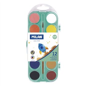 Paleta Milan com 12 Aquarelas Opacas (30mm) - Estojo Prático - Inclui Pincel - Cores Sortidas