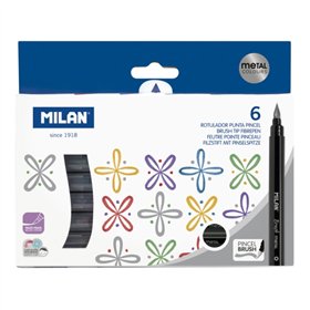 Conjunto de 6 Marcadores Metálicos com Ponta de Pincel Milan - Tinta à Base de Água - Ponta de Pincel de 0,5 a 6 mm - Cores Sort