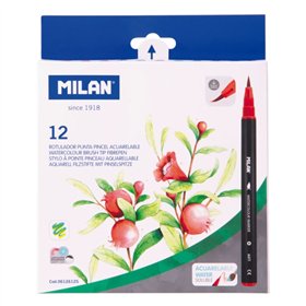 Conjunto de 12 Marcadores Aquareláveis Milan - Tinta à Base de Água - Ponta de Pincel de 0,5 a 6 mm - Cores Sortidas