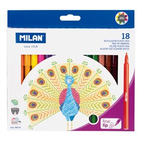 Kit Milan com 18 Marcadores - Tinta à Base de Água - Ponta Fina de 2mm - 154mm - Cores Sortidas