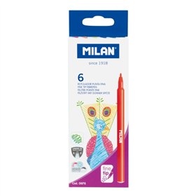 Conjunto de 6 Marcadores Milan - Tinta à base de água - Ponta fina de 2 mm - 154 mm - Cores sortidas