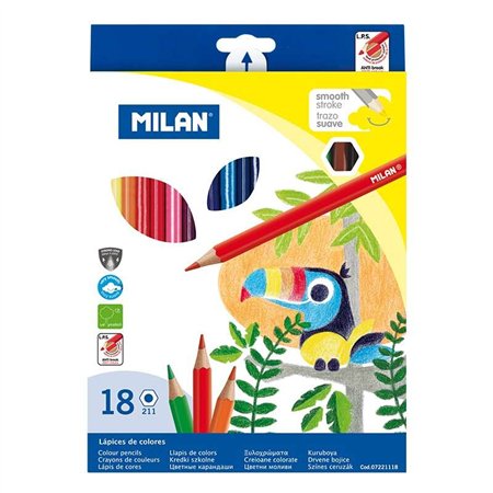 Conjunto de 18 lápis de cor hexagonais Milan - Mina de 2,9 mm - Traço uniforme - Resistentes à quebra - Cores sortidas