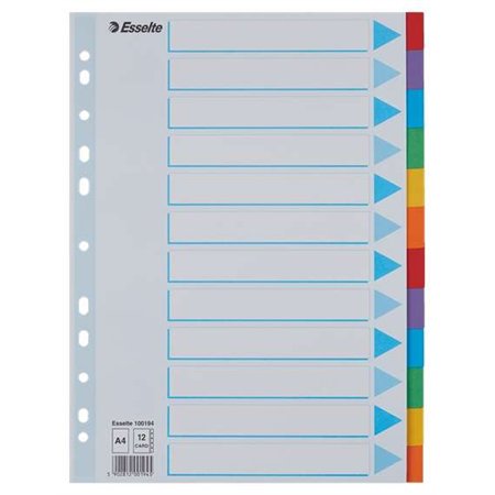 Divisórias Esselte com 12 posições - Multifuros - 6 cores - Papelão - Tamanho A4