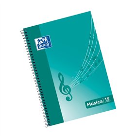 Caderno de Música Oxford Spiral, Formato Fólio, 20 Folhas - 15 Pautas, Espaçamento entre Linhas de 2mm - Capa Mole - Verde Menta